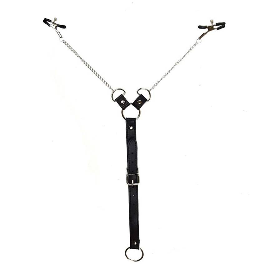 Затискачі для сосків з фіксацією на пенісі Art of Sex – Nipple Clamps for Men, екошкіра фото 2