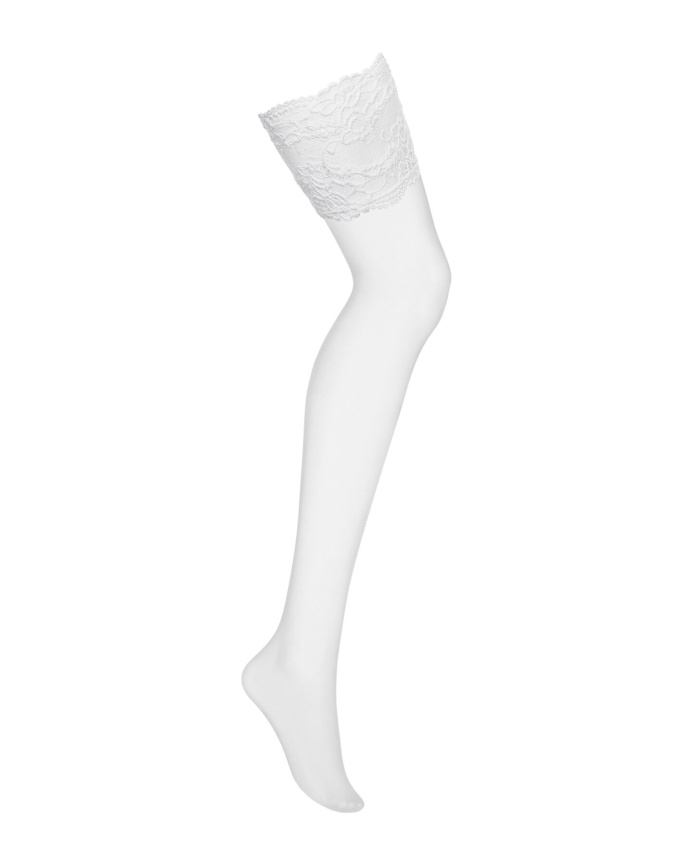 Панчохи під пояс із широким мереживом Obsessive 810-STO-2 stockings S/M, білі фото 3