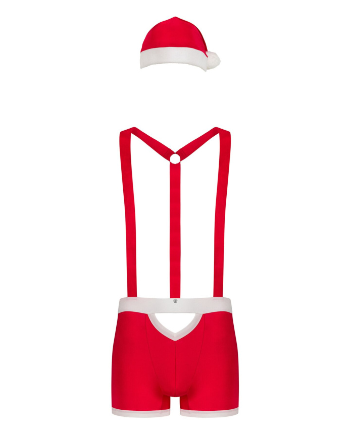 Чоловічий еротичний костюм Санта-Клауса Obsessive Mr Claus 2XL/3XL, боксери на підтяжках, шапочка з  фото 5