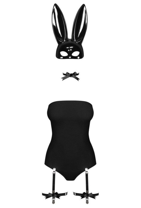 Еротичний костюм кролика Obsessive Bunny costume S/M, black, боді, чокер, гартери, панчохи, маска фото 3