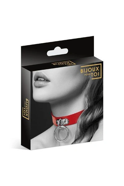 Чокер с кольцом для поводка Bijoux Pour Toi - FETISH Red, экокожа фото 3