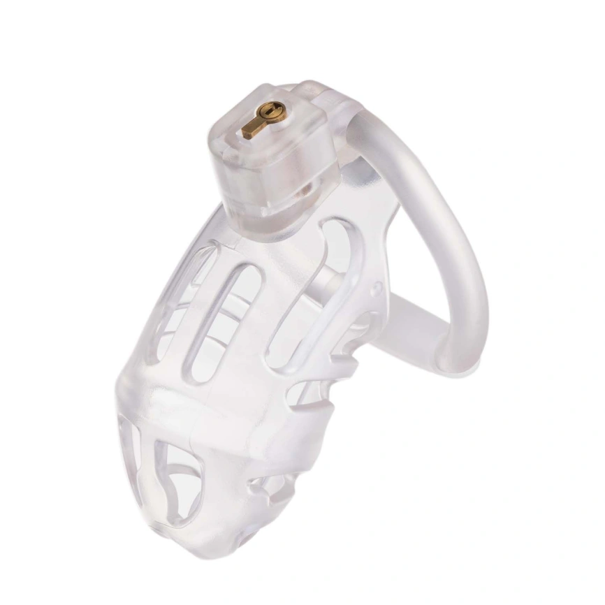 Клетка для пениса LOCKINK SEVANDA Plastic Penis Chastity Cage, прозрачная, 3 кольца разных размеров фото 8