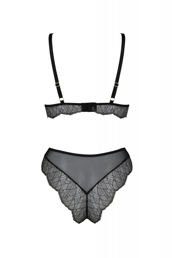 Комплект білизни Passion AMBERLY SET 4XL/5XL black, ліф, трусики бразиліана, люрексова нитка фото 4