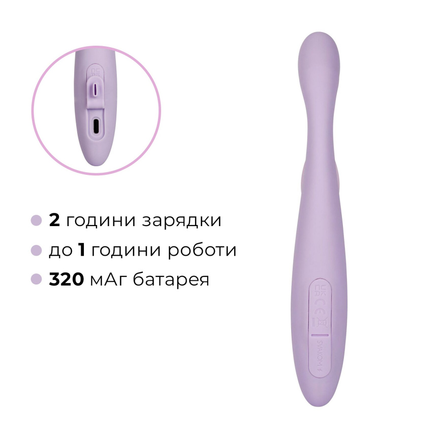 Тонкий кролик-вібратор Svakom Cici+ 2 Lilac, керування зі смартфона, підігрів до 38 °C фото 17