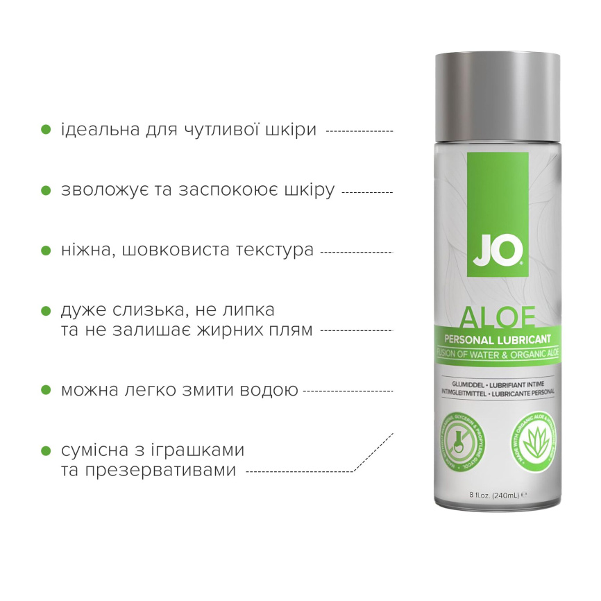 Змазка на водній основі JO H2O Organic Aloe (236 мл), зволожувальний та заспокійливий ефект фото 4