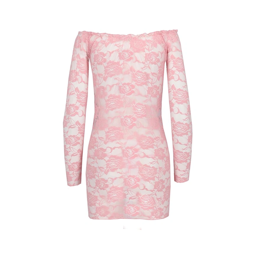 Прозрачная сорочка с длинным рукавом Passion YOLANDA CHEMISE XXL/XXXL, pink, трусики фото 7