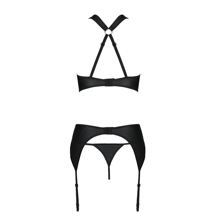 Сетчатый набор с узором, бюстгальтер, трусики, пояс для чулок Passion HIMA SET S/M black фото 10