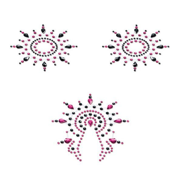 Пестіс з кристалів Petits Joujoux Gloria set of 3 - Black/Pink, прикраса на груди та вульву фото 1