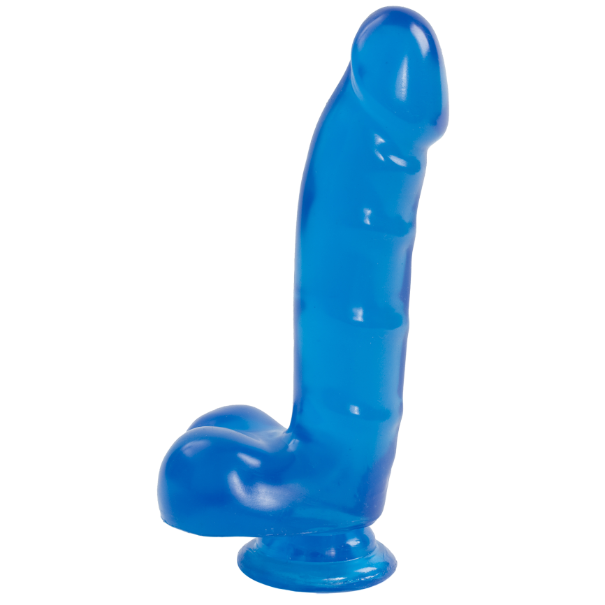 Фалоімітатор Doc Johnson Jelly Jewels Cock & Balls Blue, діаметр 3,6 см, антибактеріальний ПВХ фото 1