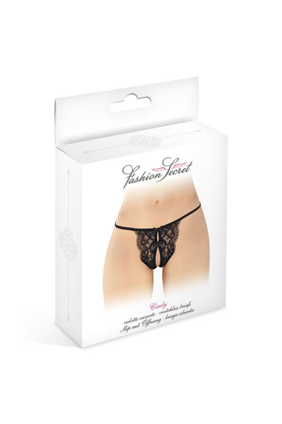 Трусики з відкритим доступом Fashion Secret Cindy Black, мереживо з бантиком фото 3