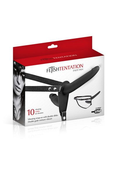 Подвійний страпон з вібрацією Fetish Tentation Vibrating Strap-On with Double Dildo Black фото 3