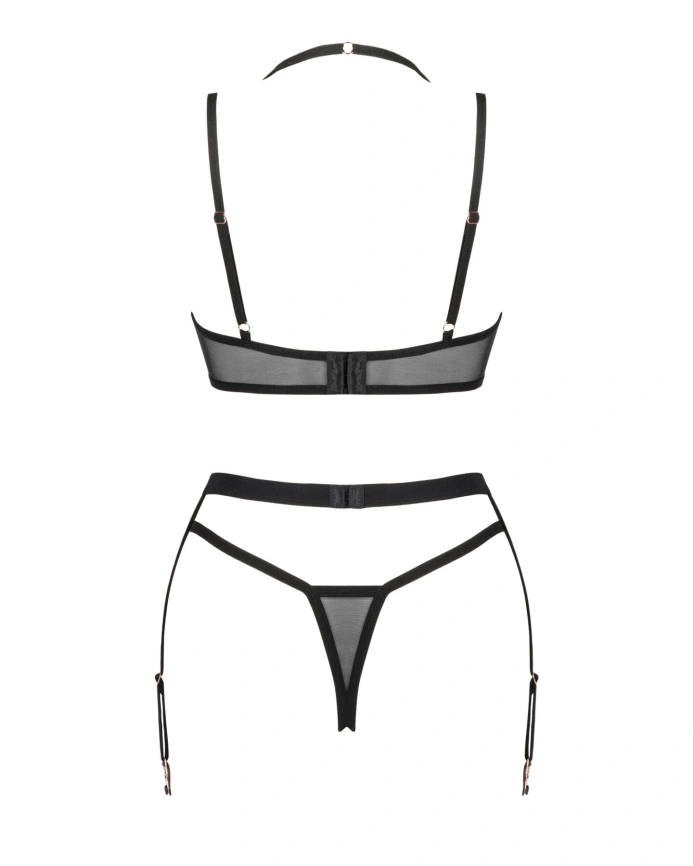 Комплект белья Obsessive Selinne 3-pcs set M/L Black, бюстгальтер, стринги пояс для чулок фото 4