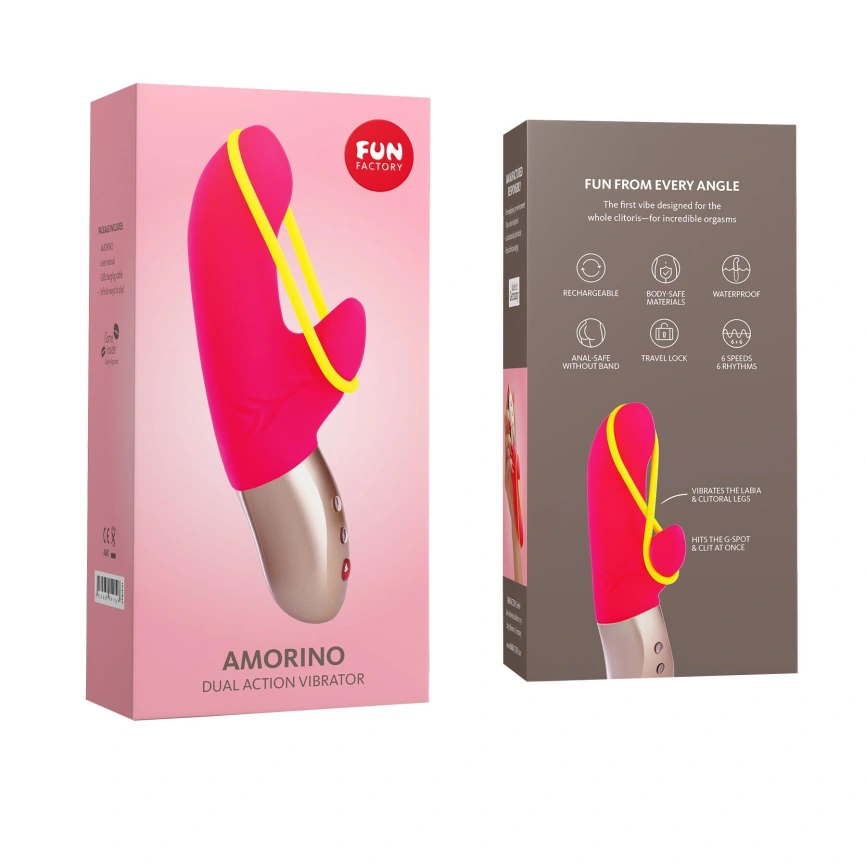 Мини вибратор-кролик со стимулирующей лентой Fun Factory AMORINO pink/neon yellow (мятая упаковка!!!) фото 6