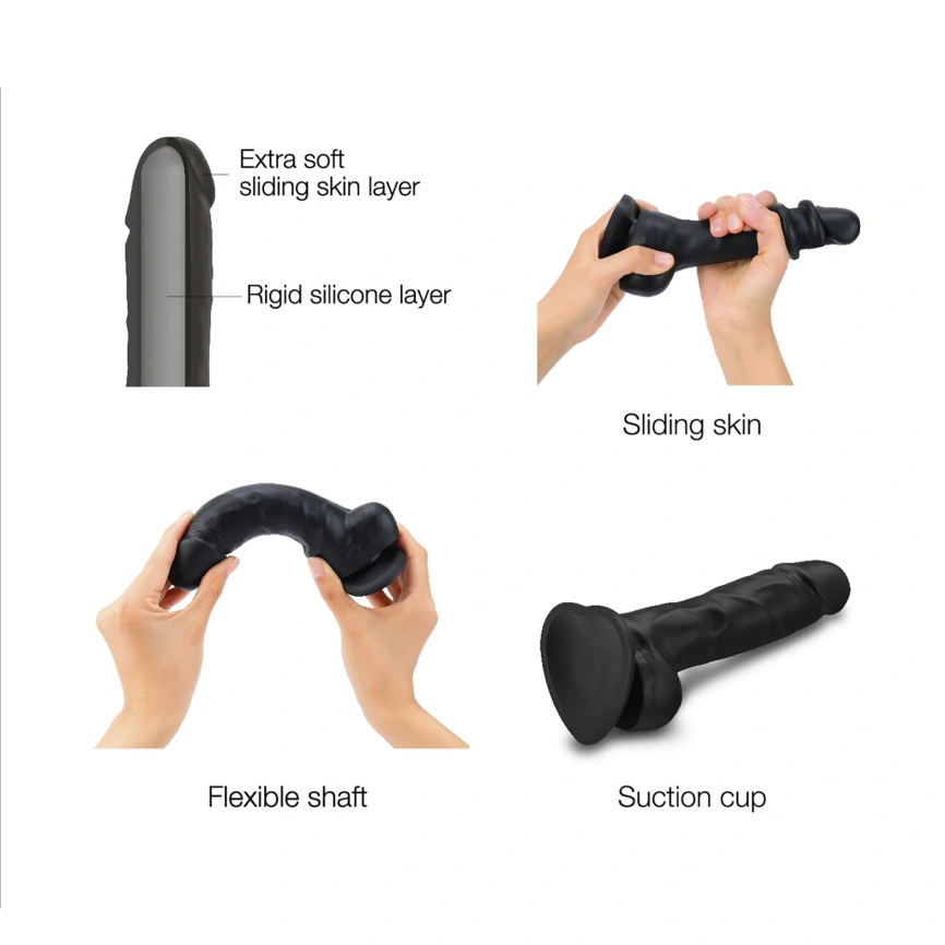 Реалистичный фаллоимитатор Strap-On-Me Sliding Skin Realistic Dildo Black XL, эффект подвижной кожи фото 3