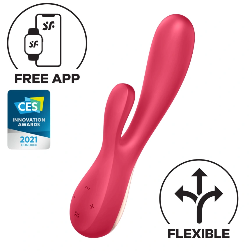 Смарт вибратор-кролик Satisfyer Mono Flex Red, 2 мотора, управление через интернет фото 3