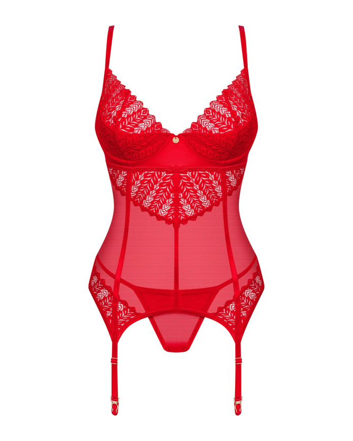 Комплект корсет та стрінги Obsessive Ingridia corset & thong M/L, червоний фото 3
