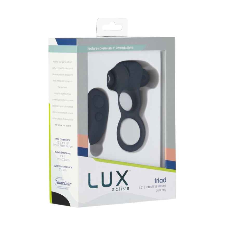 Двойное эрекционное кольцо с вибрацией Lux Active -Triad - Vibrating Dual Cock Ring, пульт ДУ фото 9