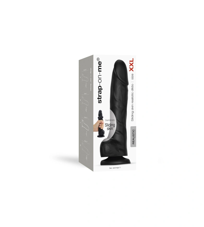 Реалистичный фаллоимитатор Strap-On-Me Sliding Skin Realistic Dildo Black XXL, эффект подвижной кожи фото 8