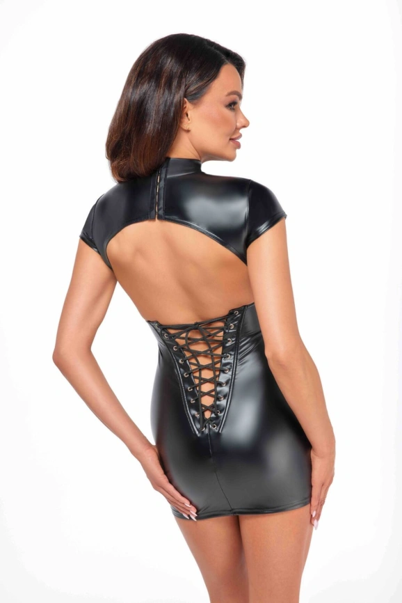 Платье Noir Handmade F309 Fantasy, M, black, мини, под латекс, короткий рукав, шнуровка сзади фото 3