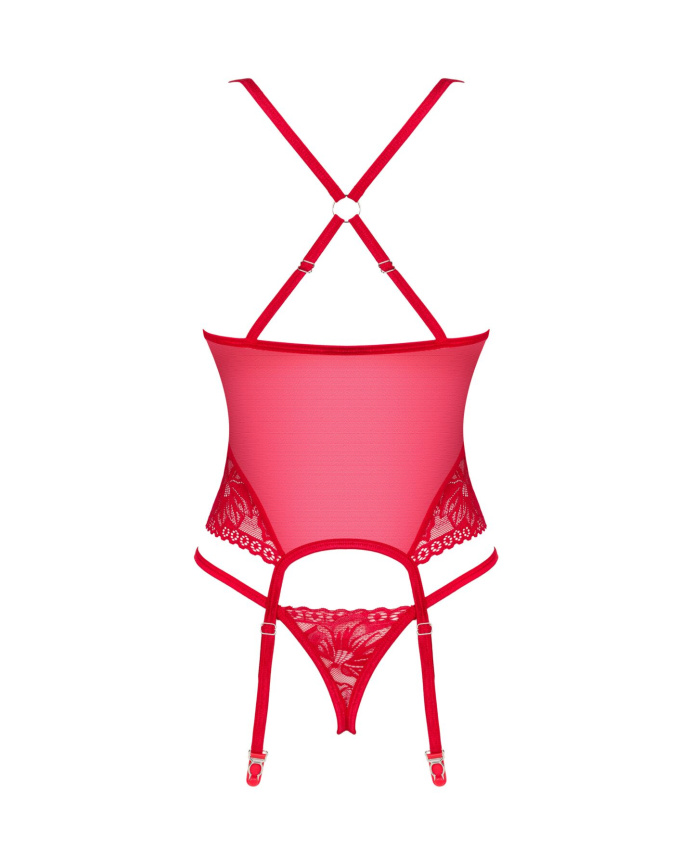 Прозорий корсет Obsessive Lacelove corset M/L Red, мереживо, підв’язки для панчіх фото 4