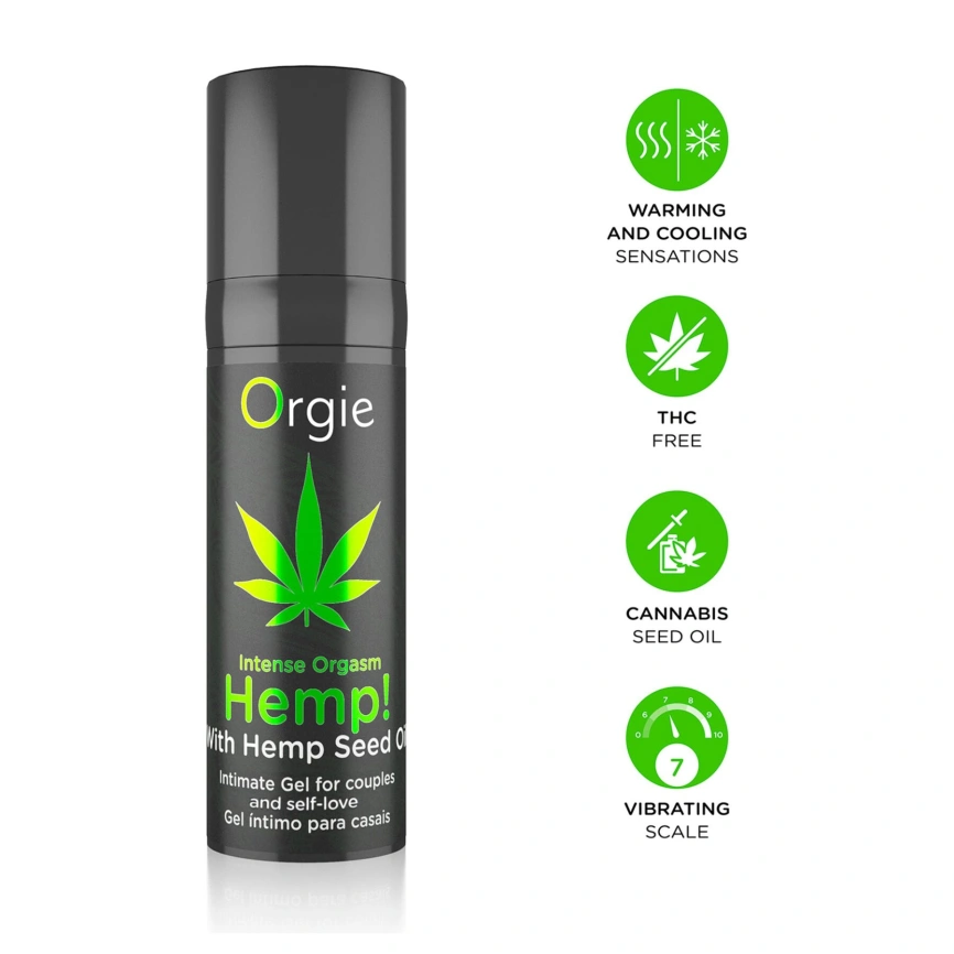 Возбуждающий гель для пар Orgie Hemp! Intense Orgasm, 15 мл, тепло-холод, эффект сильной вибрации фото 3
