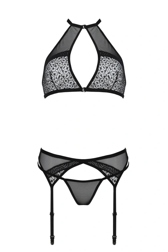 Комплект белья Passion SATARA SET S/M black, топ, пояс для чулок, стринги фото 3