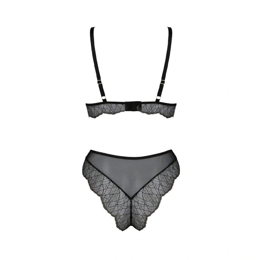 Комплект белья Passion AMBERLY SET 4XL/5XL black, лиф, трусики бразилиана, люрексовая нить фото 8