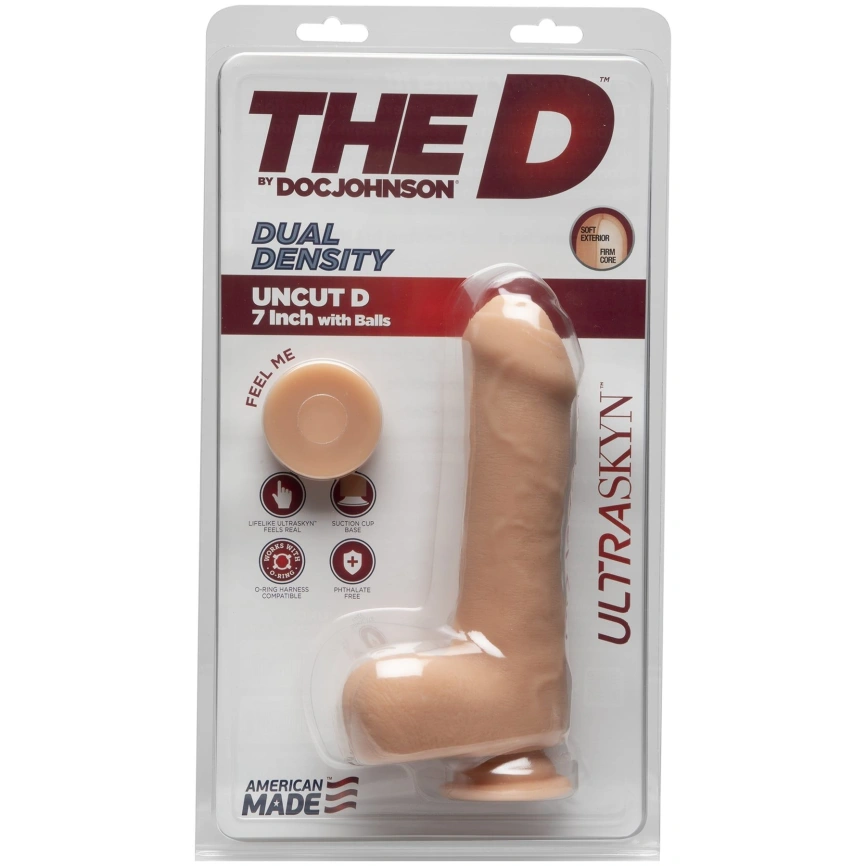 Фаллоимитатор Doc Johnson The D - Uncut D - 7 Inch With Balls ULTRASKYN, диаметр 4,5см, необрезанный фото 2