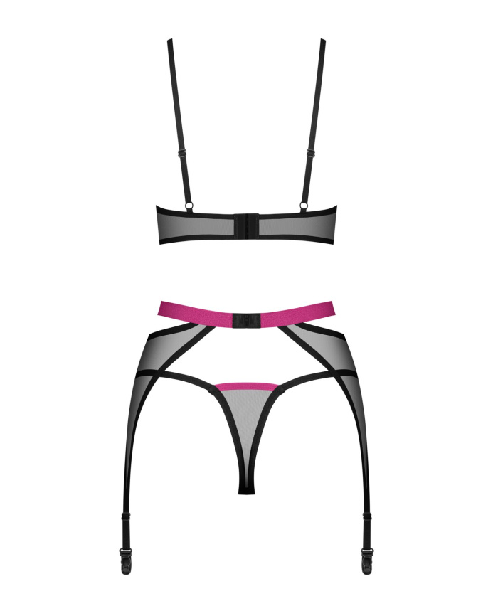 Комплект Obsessive Novenes 3-pcs set, M/L, прозорий ліф на кісточках, стрінги, пояс фото 5