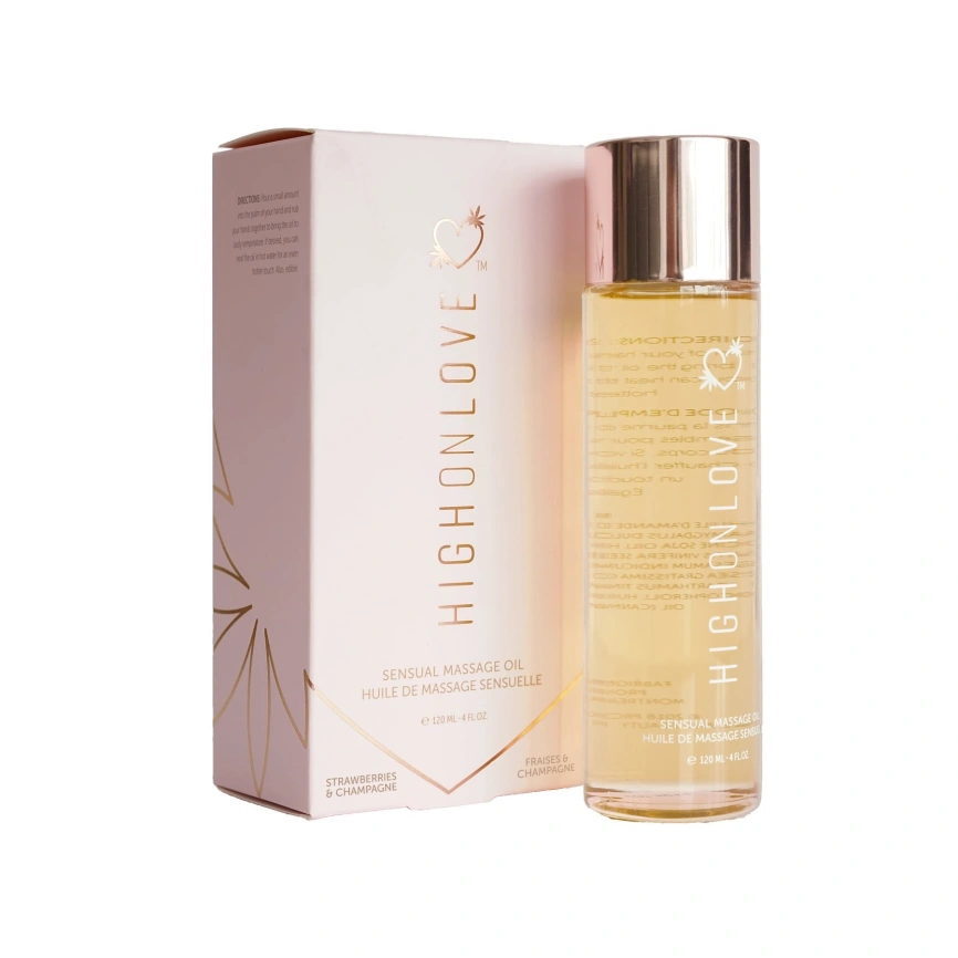 Массажное масло HighOnLove Massage Oil - Strawberry & Champagne (120 мл) с маслом семян конопли фото 1