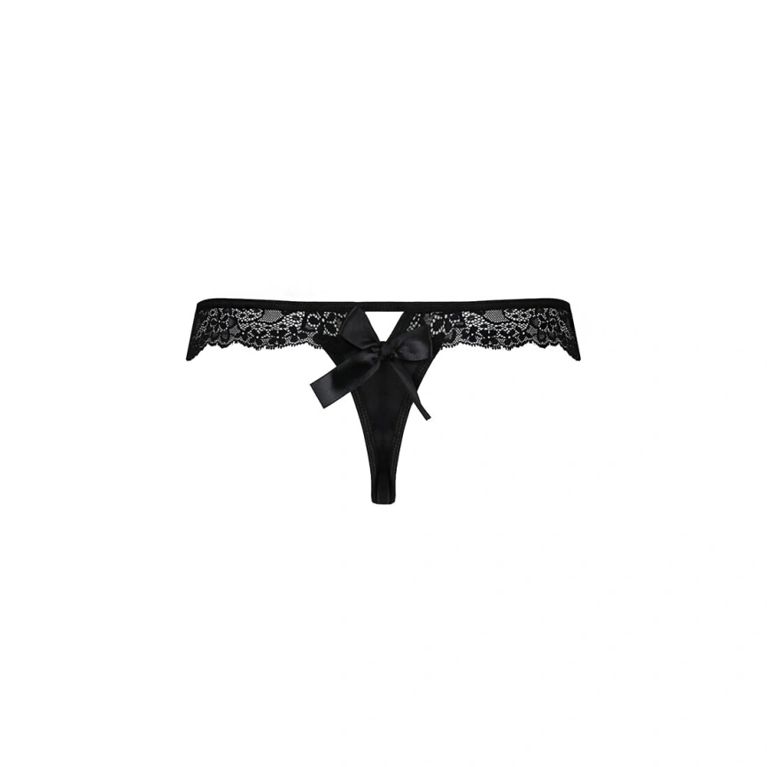 Кружевные трусики-танга с атласным бантиком Passion NAJA THONG S/M, black фото 12