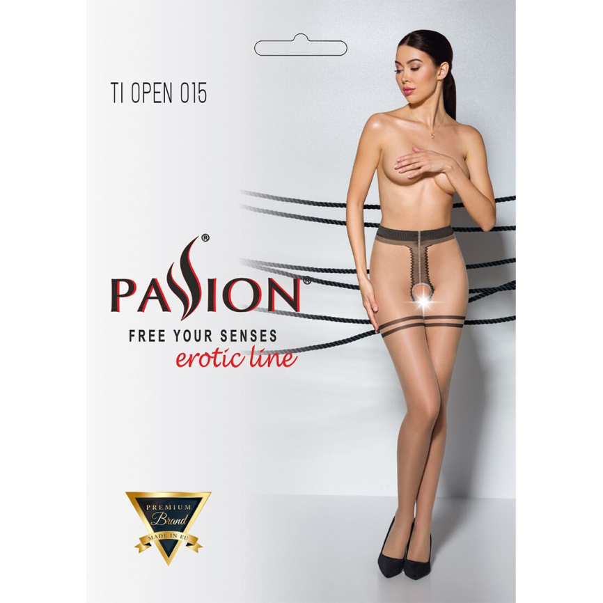 Тілесні колготки з доступом, контрастна подвійна резинка Passion TIOPEN 015 1/2 (20 den) beige фото 5