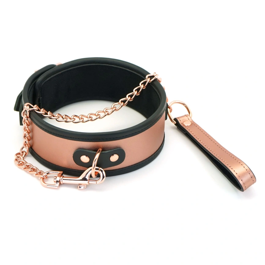 Широкий ошейник с поводком Liebe Seele Rose Gold Memory Collar with Leash, натуральная кожа фото 1