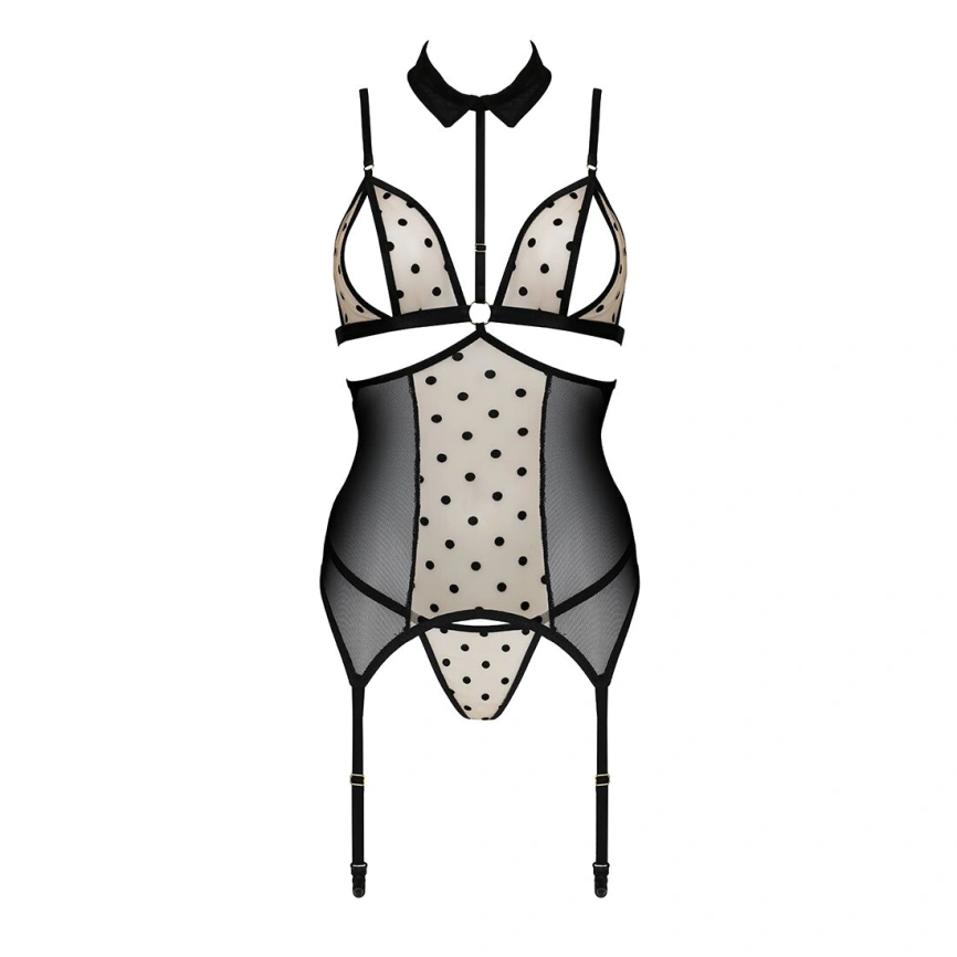 Корсет с открытой грудью Passion DOMINICA CORSET L/XL beige, пажи для чулок, стринги фото 10