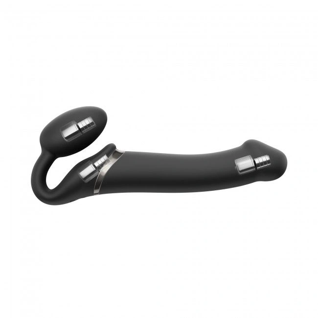 Безремневой страпон с вибрацией Strap-On-Me Vibrating Black L, диаметр 3,7см, пульт ДУ, регулируемый фото 4