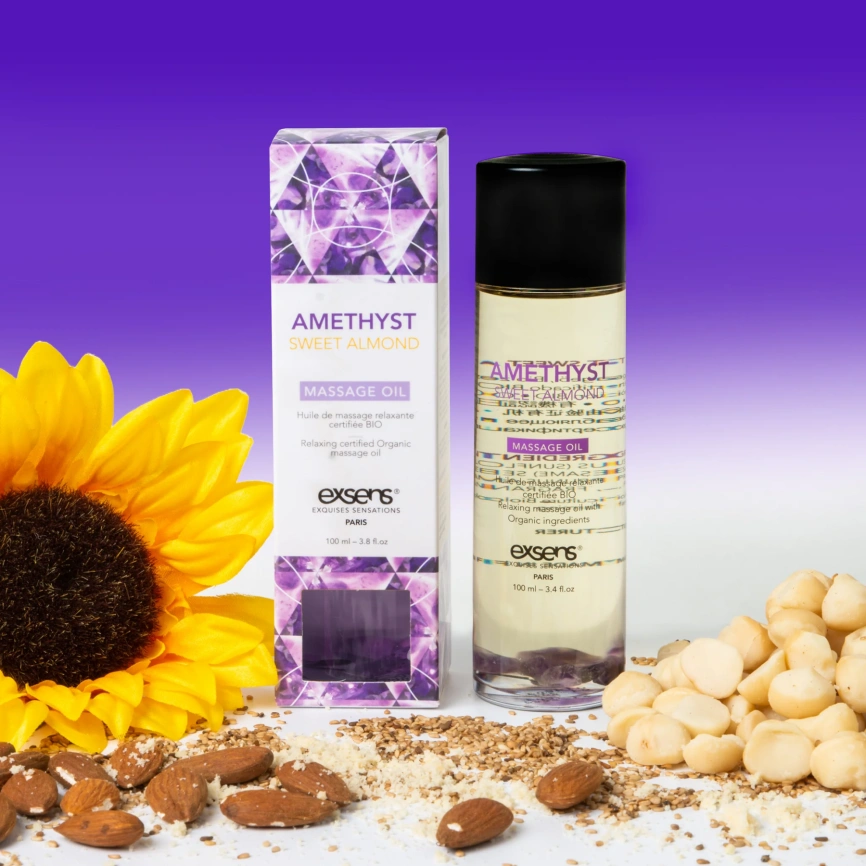 Массажное масло EXSENS Amethyst Sweet Almond (расслабляющее с аметистом) 100мл, натуральное фото 5