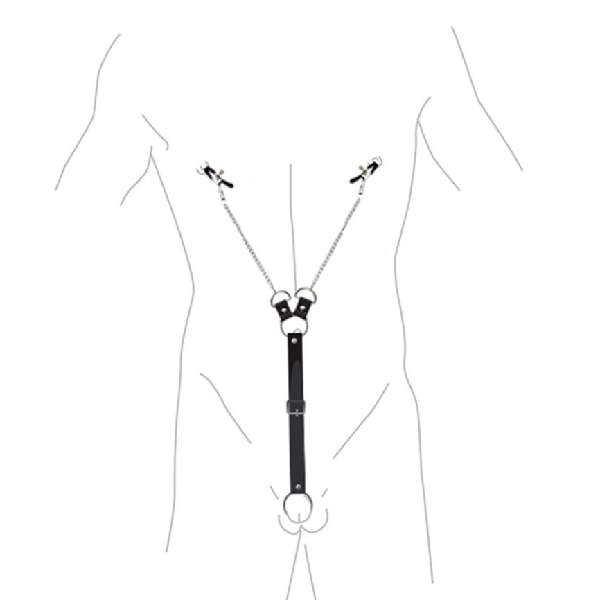 Зажимы для сосков с фиксацией на пенисе Art of Sex – Nipple Clamps for Men, экокожа фото 6