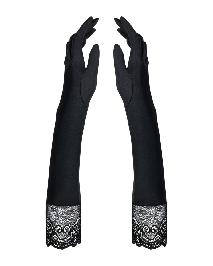 Високі рукавички з каменями та мереживом Obsessive Miamor gloves, black фото 1