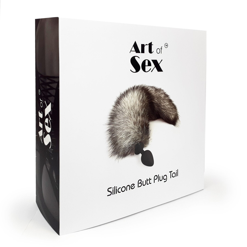 Силіконова анальна пробка з хвостом із натурального хутра Art of Sex size M Artctic fox фото 6