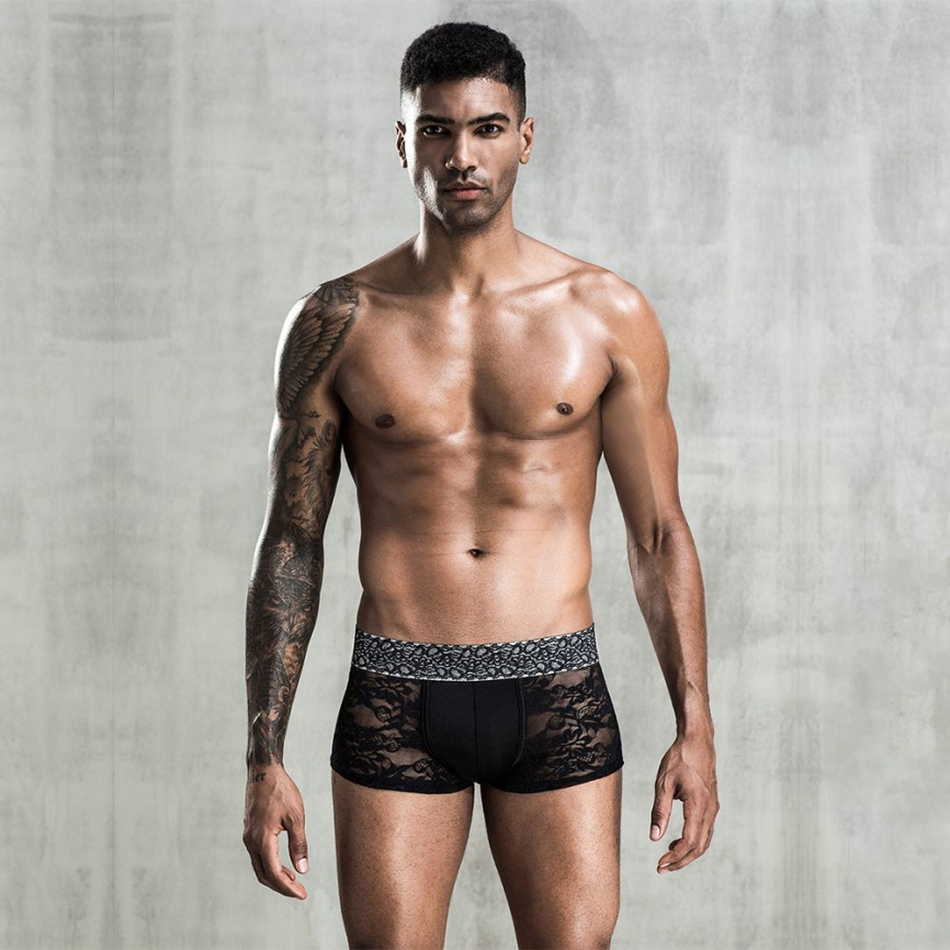 Чоловічі мереживні труси боксери, One Size Black фото 2