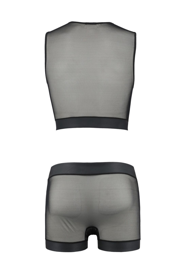 Комплект чоловічої білизни на шнурівці Passion 053 SET WILLIAM XXL/XXXL Black, жилет, боксери фото 4