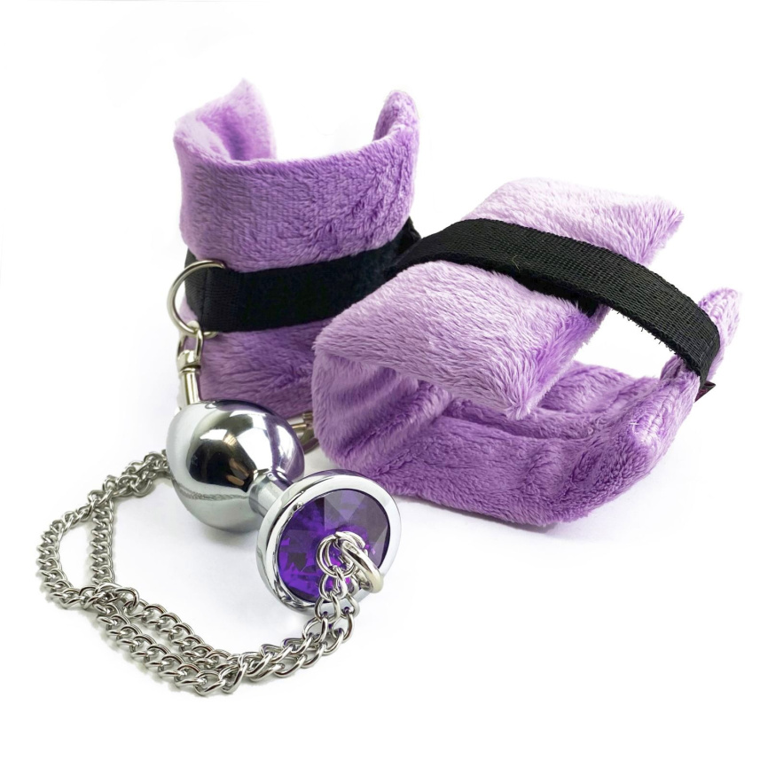 Наручники з металевою анальною пробкою Art of Sex Handcuffs with Metal Anal Plug size M Purple фото 5