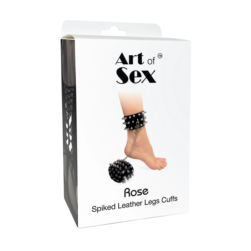 Поножи с шипами из натуральной кожи Art of Sex - Rose, цвет черный фото 4