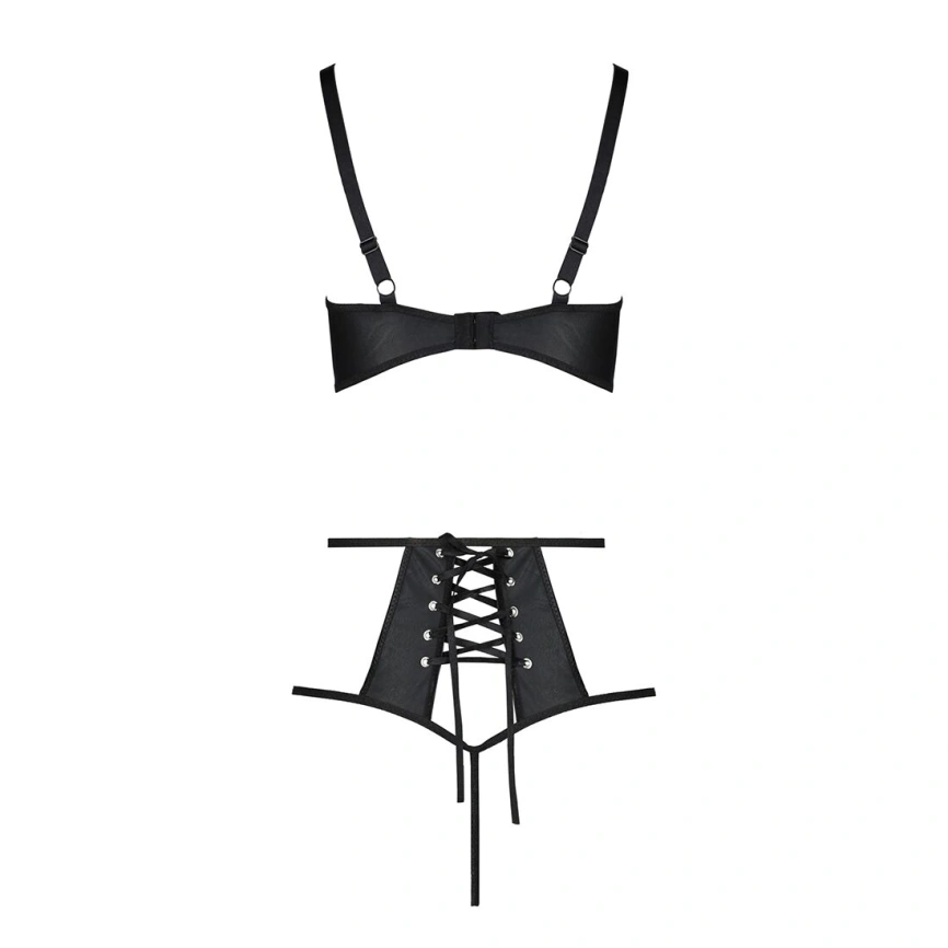 Комплект белья Passion TASMINA SET XXL/XXXL black, лиф, высокие трусики с корсетом сзади фото 14