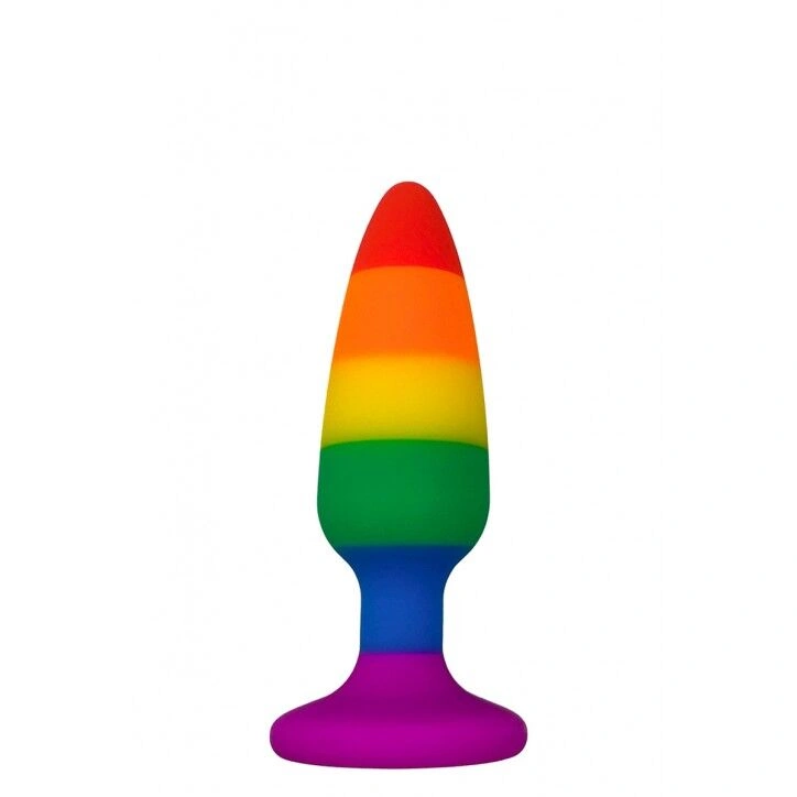 Силиконовая анальная пробка Wooomy Hiperloo Silicone Rainbow Plug S, диаметр 2,4 см, длина 9 см фото 1