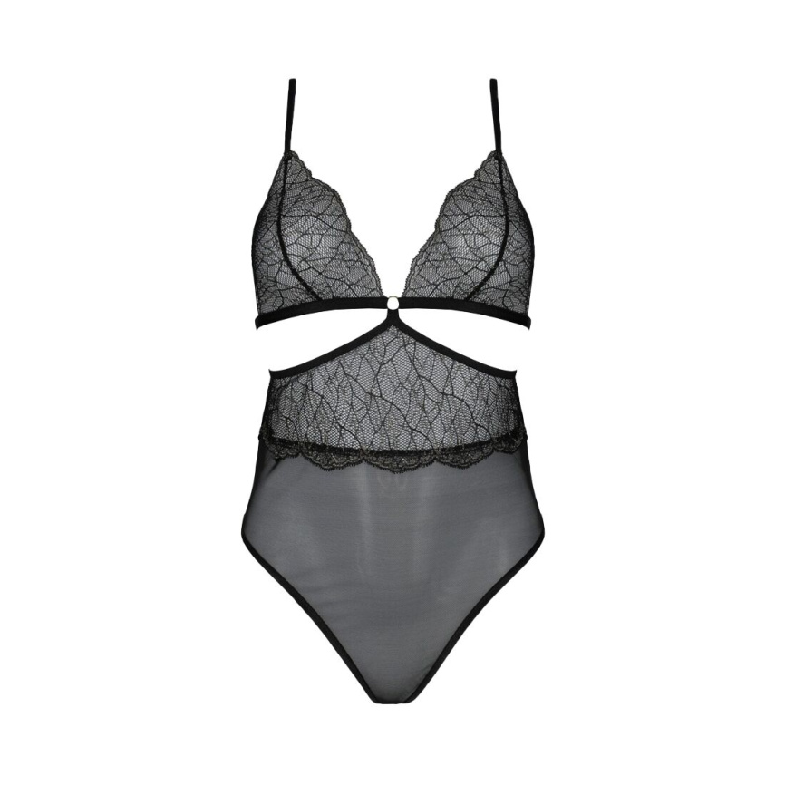 Боді Passion AMBERLY BODY 4XL/5XL black, асиметричний крій, мереживний ліф, золота нитка фото 7