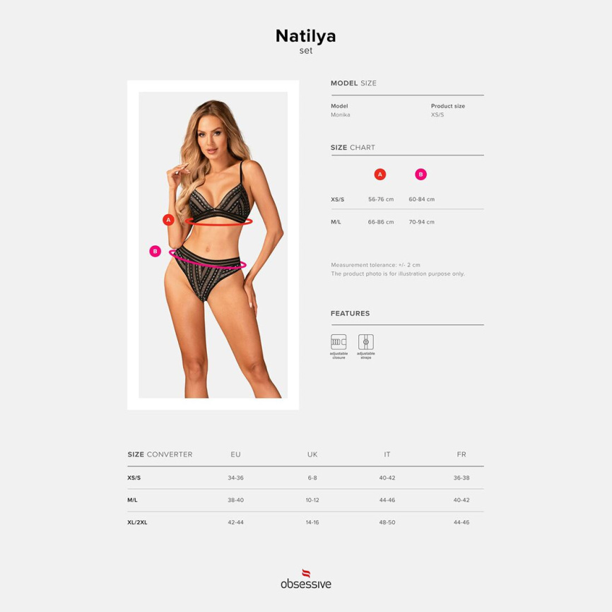 Комплект білизни Obsessive Natilya 2-pcs set XS/S, black, бюстгальтер, трусики фото 13