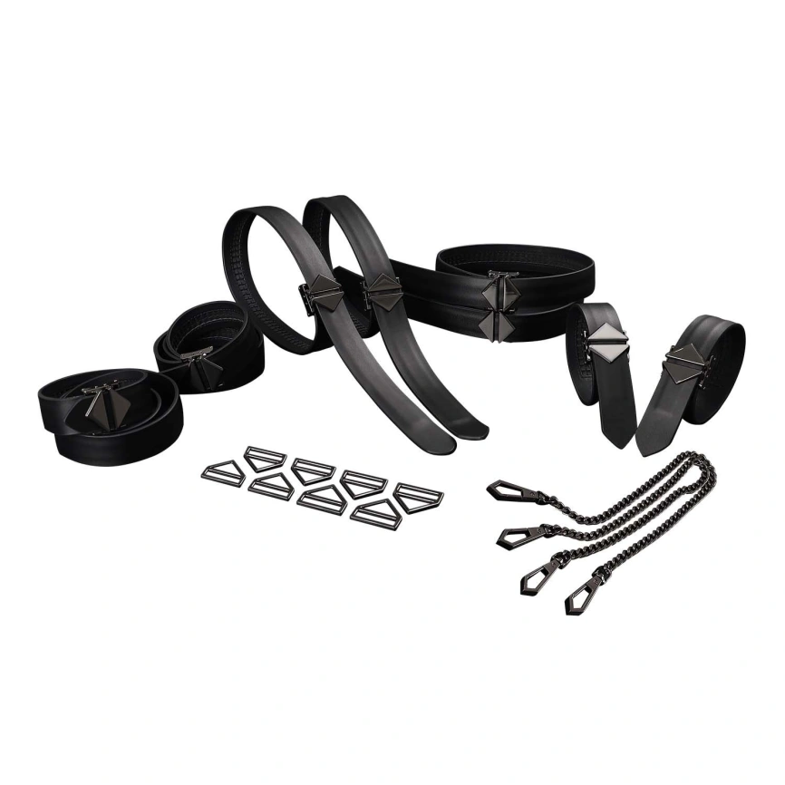 Набор для бондажа LOCKINK 8-Bondage-Straps Restraint Set, черный 8 ремней из натуральной кожи фото 1