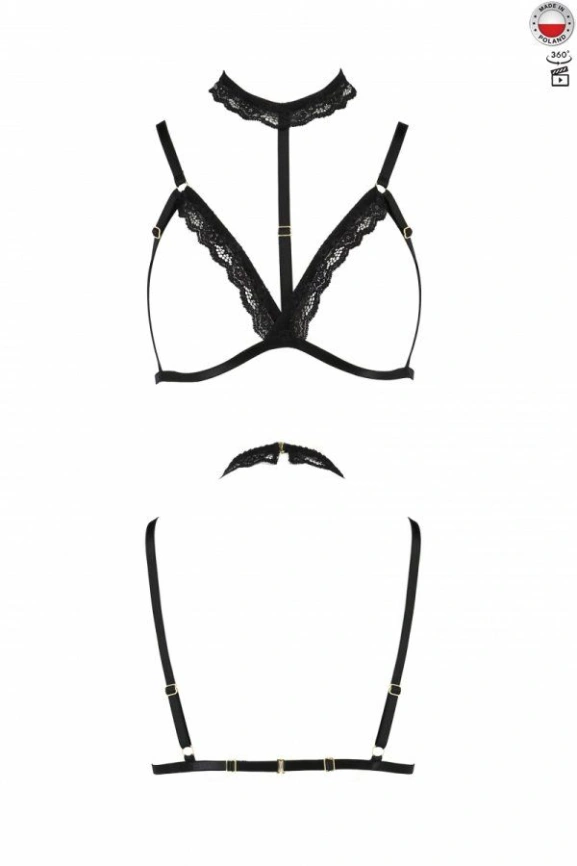 Бюстгальтер-стрепы с чокером Passion Exclusive SHELLY BRA S/M, black фото 1