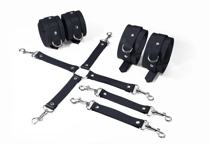 Набор для БДСМ Feral Feelings BDSM Kit 3 Black, наручники, поножи, крестовина фото 1